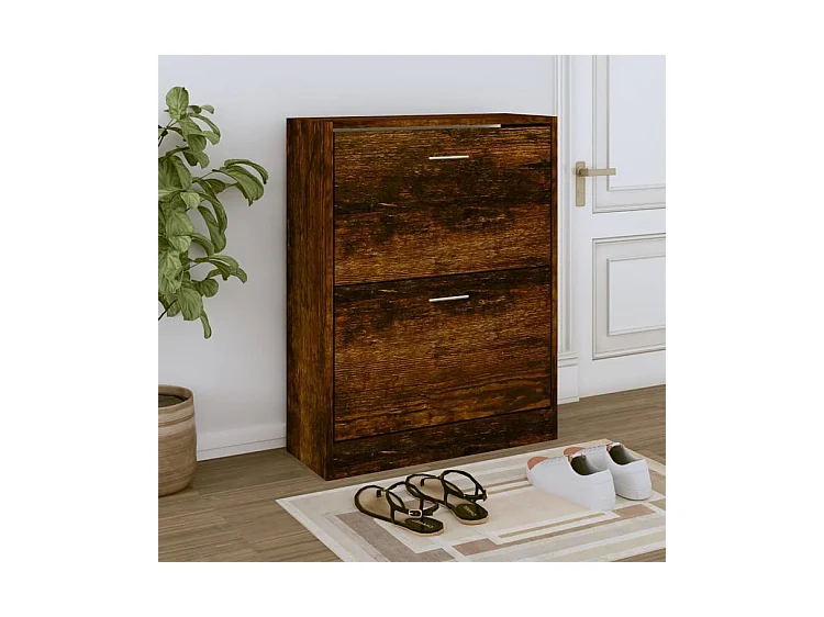Armoire à chaussures en bois Puerto L63xH81xP24 – 2 portes rabattables-Couleur Marron fumé