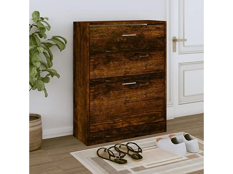 Armoire à chaussures en bois Puerto L63xH81xP24 – 2 portes rabattables-Couleur Marron fumé