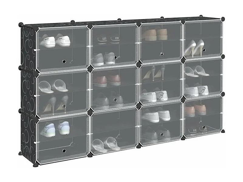 Cubes de rangement 12 pcs avec portes noir PP