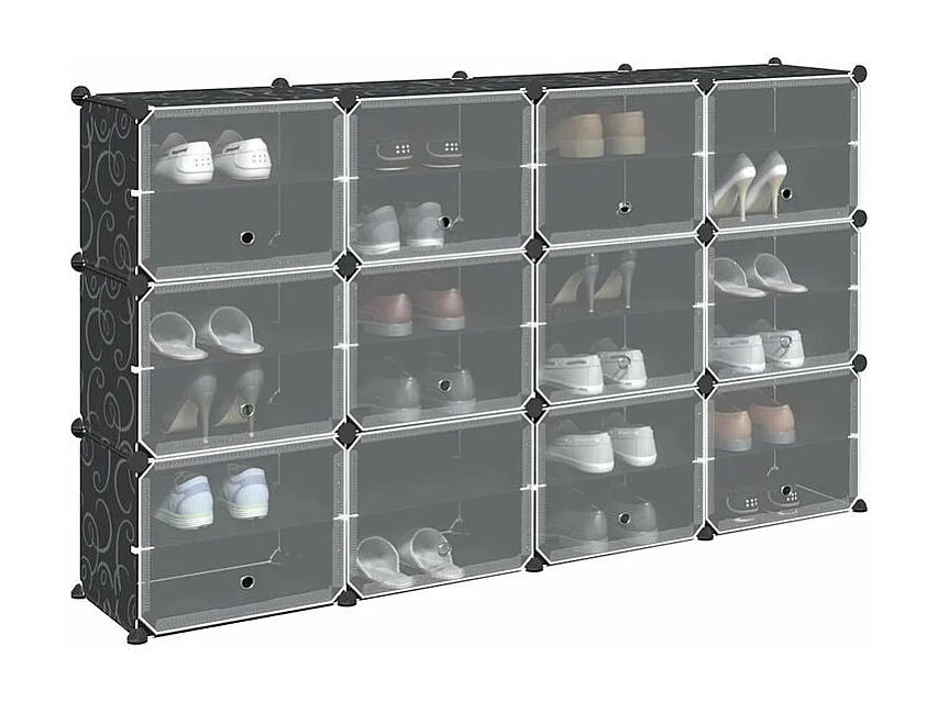 Cubes de rangement 12 pcs avec portes noir PP