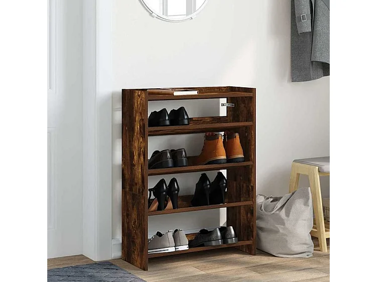 Étagère à chaussures chêne fumé 80x25x61,5 bois d'ingénierie