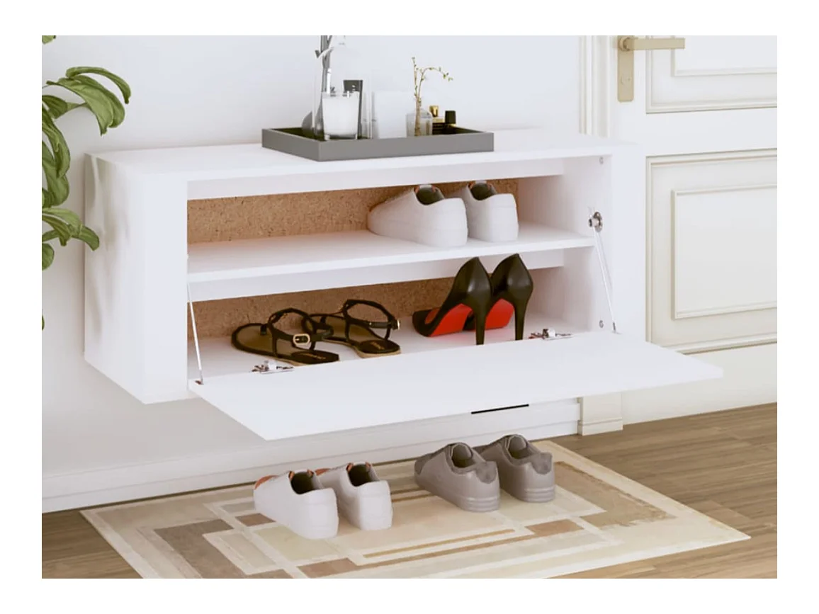 Armoire à chaussures murale en bois Luiza L100xH38xP35 – Élégance et fonctionnalité-Couleur Blanc