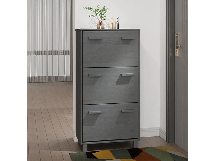 Armoire à chaussures en pin massif Verla L 60x117 - Format Pratique-Couleur Gris foncé