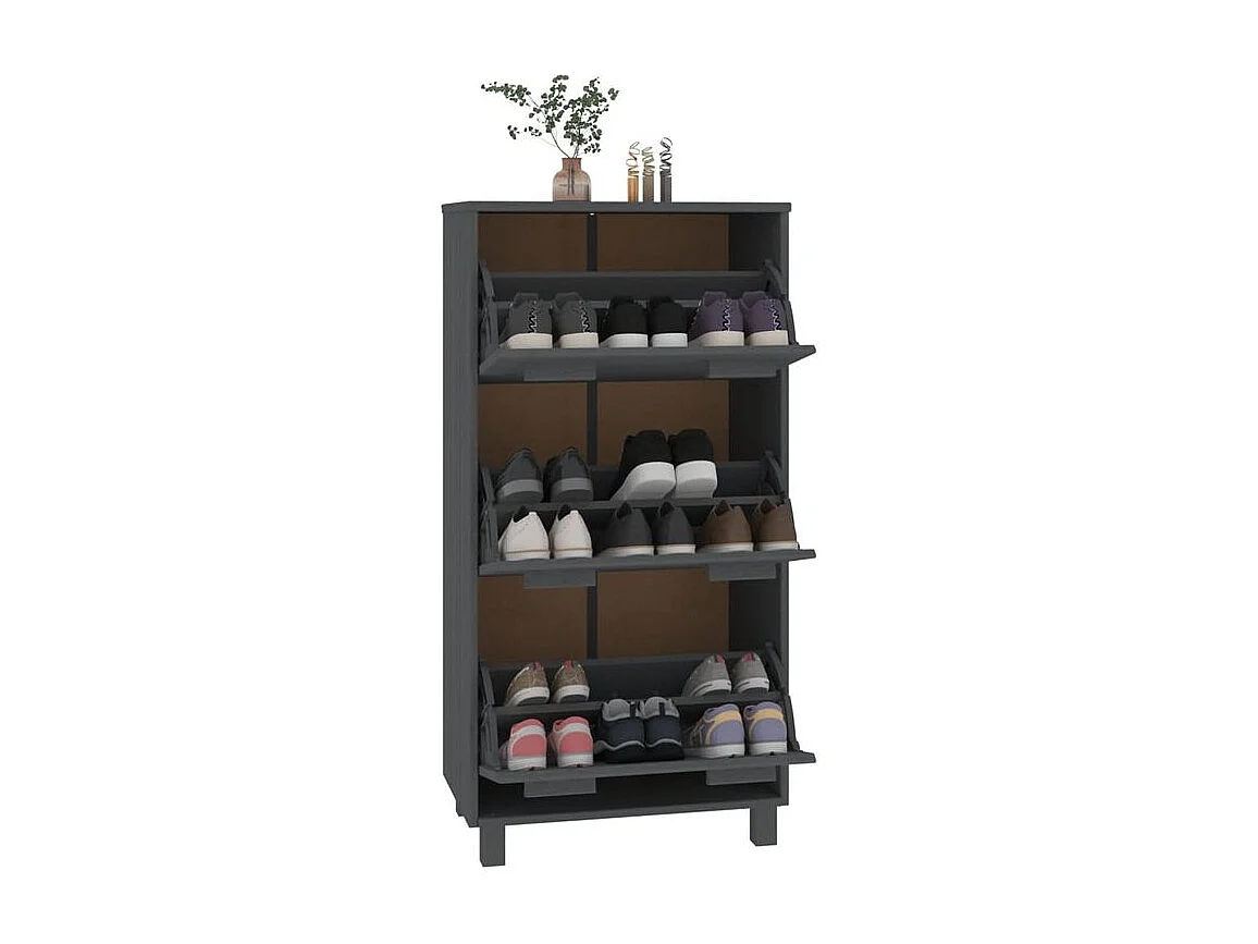 Armoire à chaussures en pin massif Verla L 60x117 - Format Pratique-Couleur Gris foncé