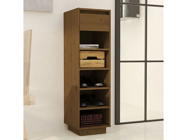 Armoire à chaussures marron miel 30x34x105 bois de pin massif