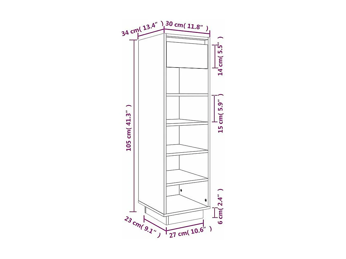 Armoire à chaussures marron miel 30x34x105 bois de pin massif