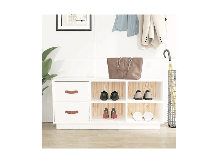 Banc à chaussures Blanc 100x34x45 Bois de pin massif