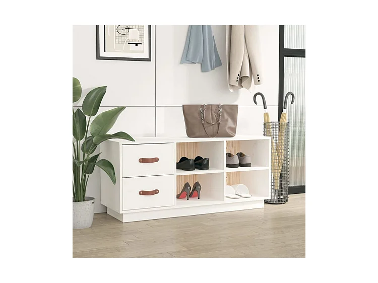 Banc à chaussures Blanc 100x34x45 Bois de pin massif