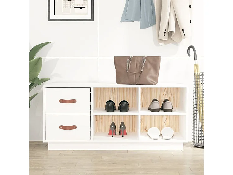 Banc à chaussures Blanc 100x34x45 Bois de pin massif