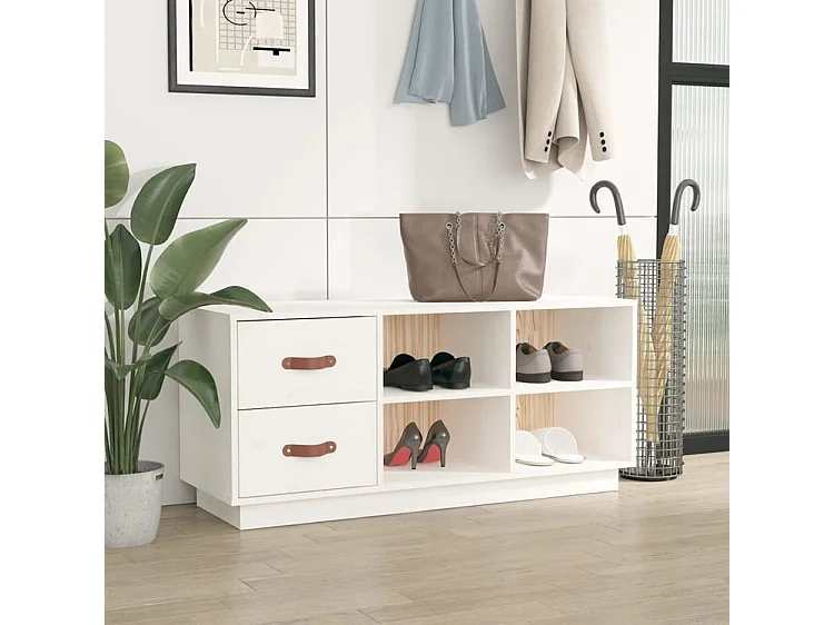 Banc à chaussures Blanc 100x34x45 Bois de pin massif