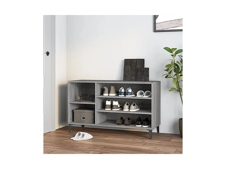 Meuble à chaussures Briko – Style et rangement optimal-Couleur Chêne gris-Modèle de pieds Noir fin