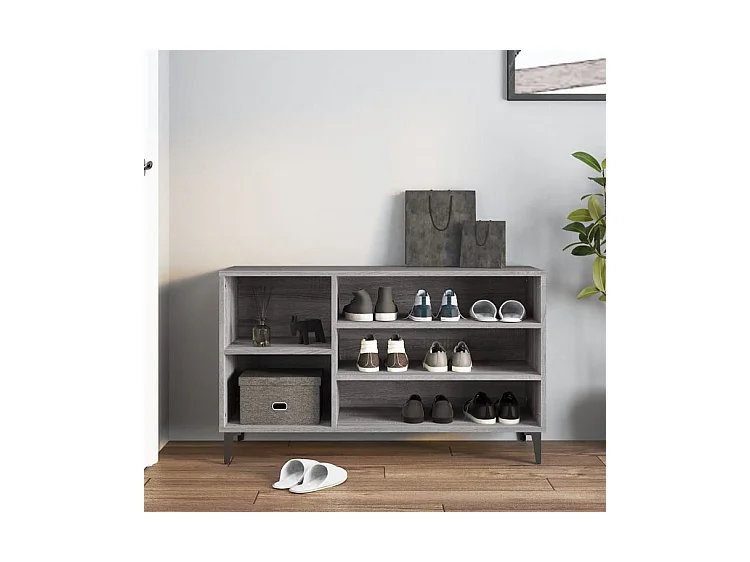 Meuble à chaussures Briko – Style et rangement optimal-Couleur Chêne gris-Modèle de pieds Noir fin