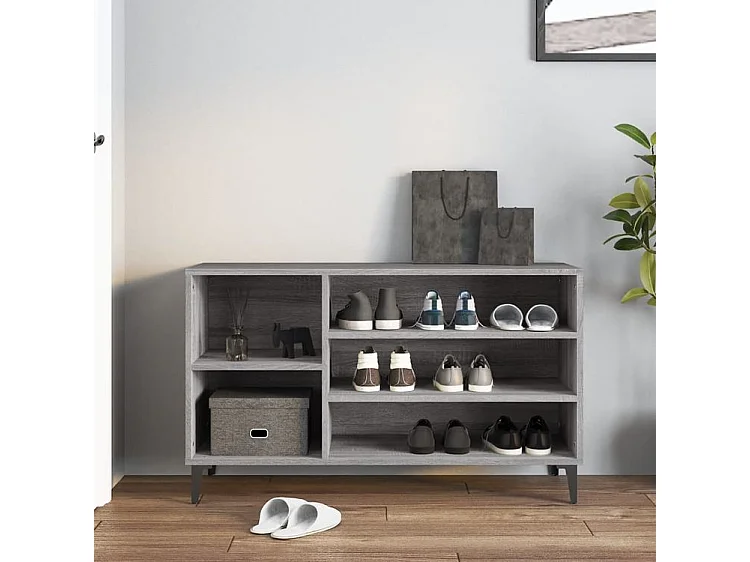 Meuble à chaussures Briko – Style et rangement optimal-Couleur Chêne gris-Modèle de pieds Noir fin