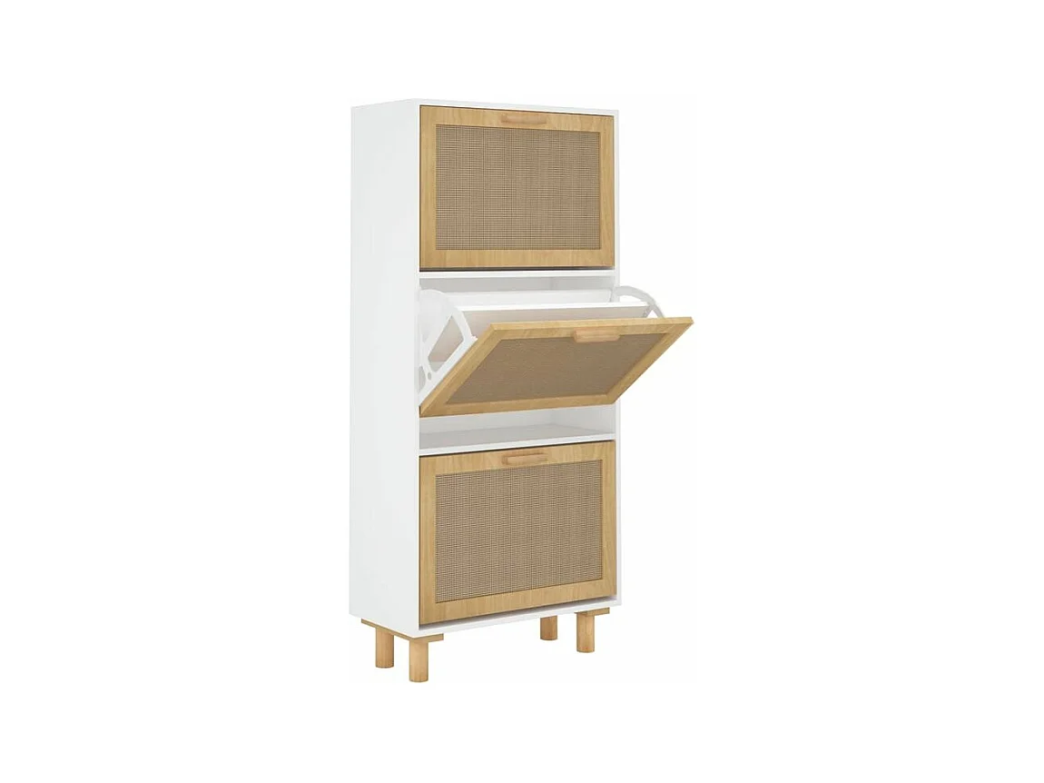 Armoire à chaussures en bois er rotin Viba L 52 x H 115cm - Style tendance-Couleur Blanc