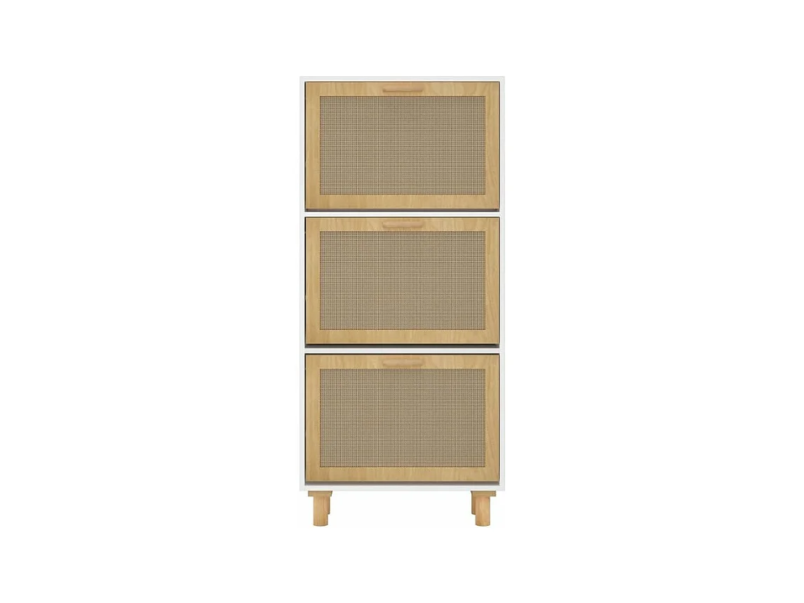 Armoire à chaussures en bois er rotin Viba L 52 x H 115cm - Style tendance-Couleur Blanc