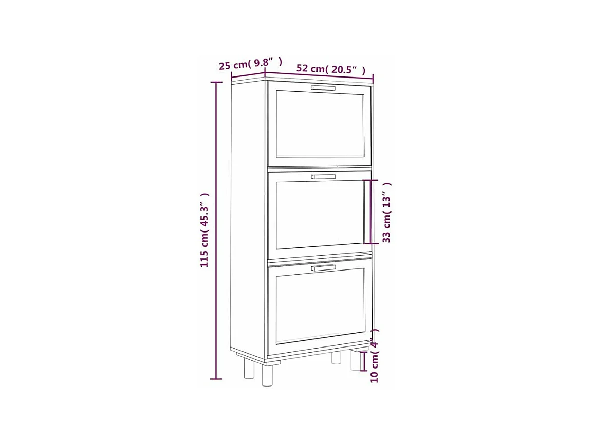 Armoire à chaussures en bois er rotin Viba L 52 x H 115cm - Style tendance-Couleur Blanc