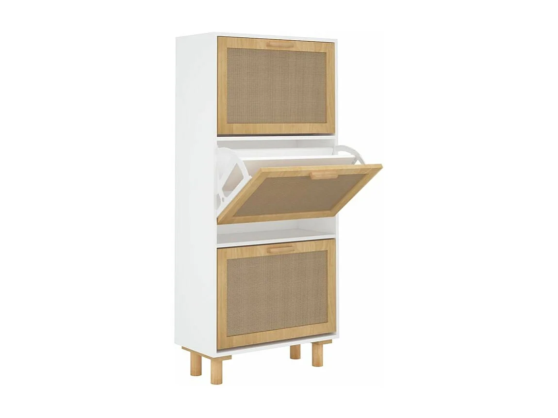 Armoire à chaussures en bois er rotin Viba L 52 x H 115cm - Style tendance-Couleur Blanc