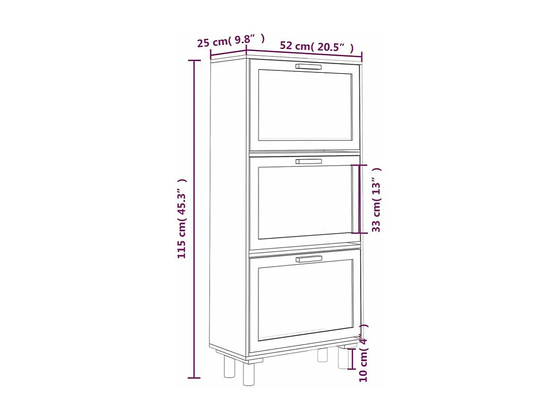 Armoire à chaussures en bois er rotin Viba L 52 x H 115cm - Style tendance-Couleur Blanc