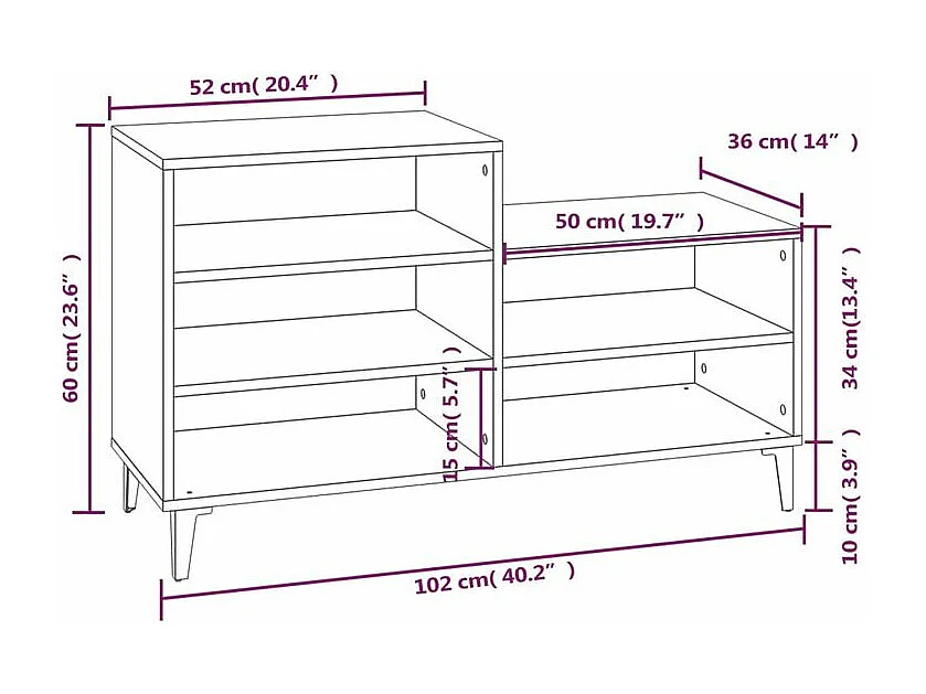 Armoire à chaussures Chêne marron 102x36x60 Bois d'ingénierie
