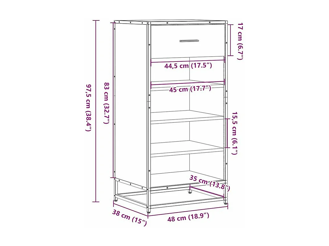 Étagère à chaussures chêne marron 48x38x97,5 bois ingénierie