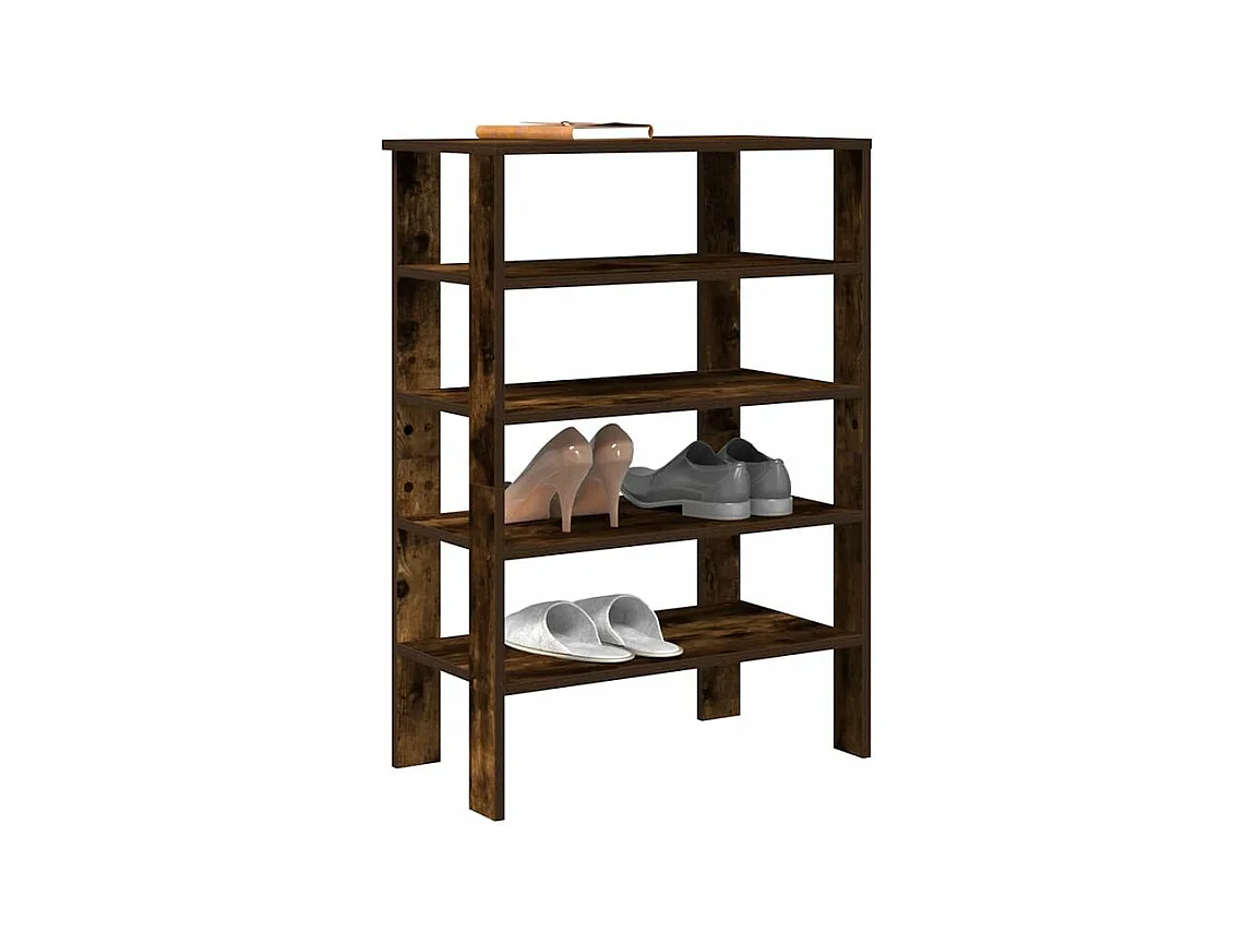 Étagère à chaussures chêne fumé 61x32x87,5 bois d'ingénierie