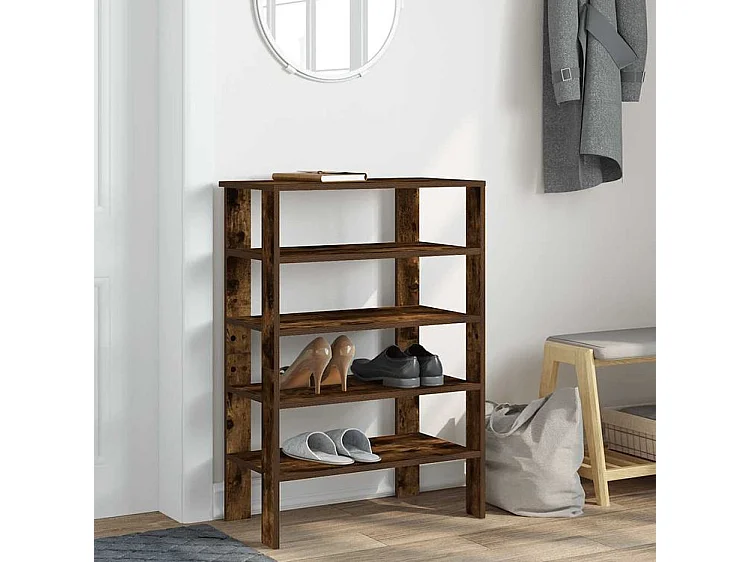 Étagère à chaussures chêne fumé 61x32x87,5 bois d'ingénierie