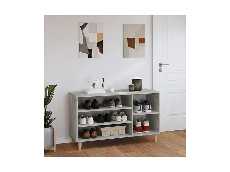 Meuble à chaussures Briko – Style et rangement optimal-Couleur Gris béton-Modèle de pieds Naturel