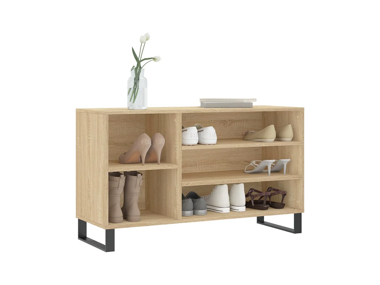 Meuble à chaussures Briko – Style et rangement optimal-Couleur Gris béton-Modèle de pieds Naturel