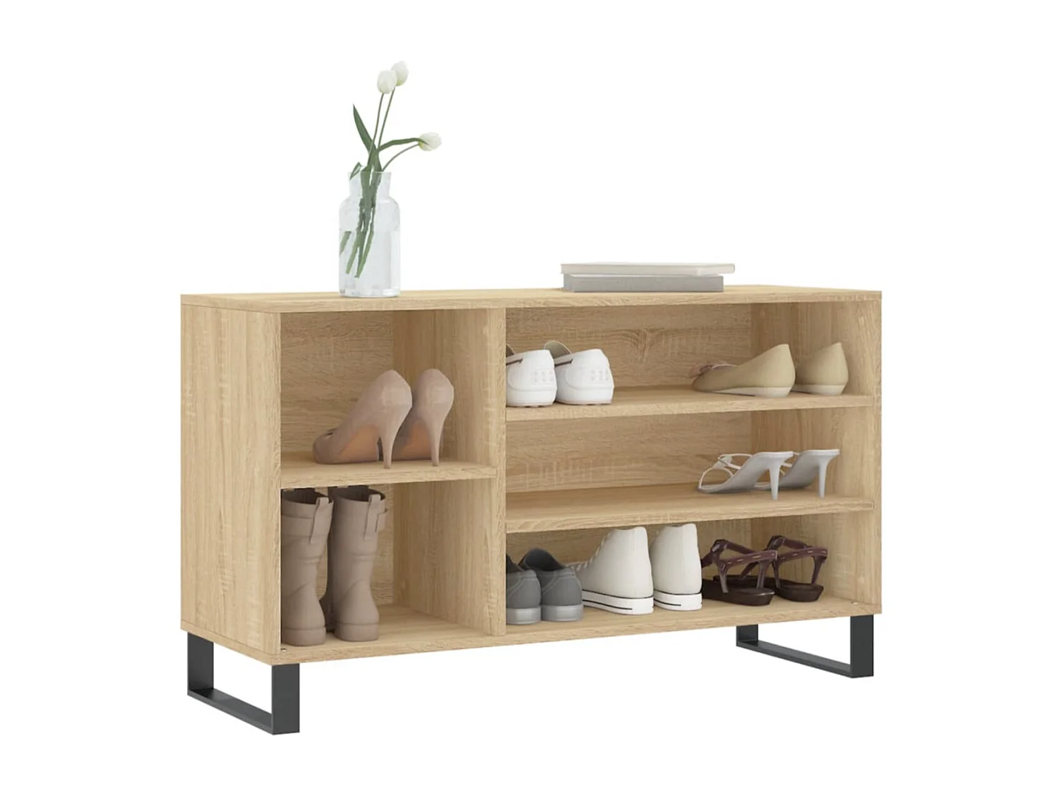 Meuble à chaussures Briko – Style et rangement optimal-Couleur Gris béton-Modèle de pieds Naturel