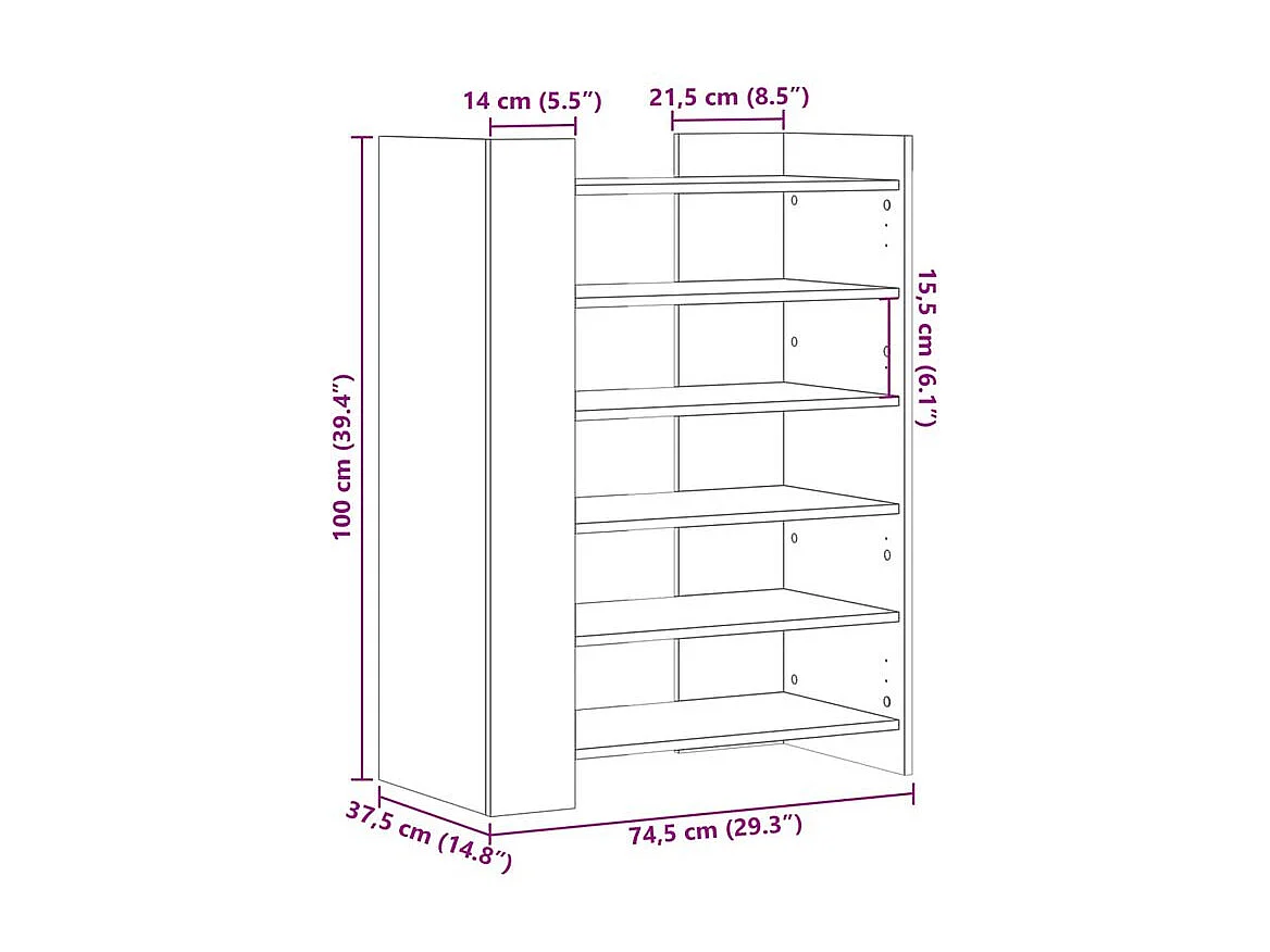 Etagères à chaussures en bois Lizza L75xH100xP38 – Élégance et praticité-Couleur Noyer