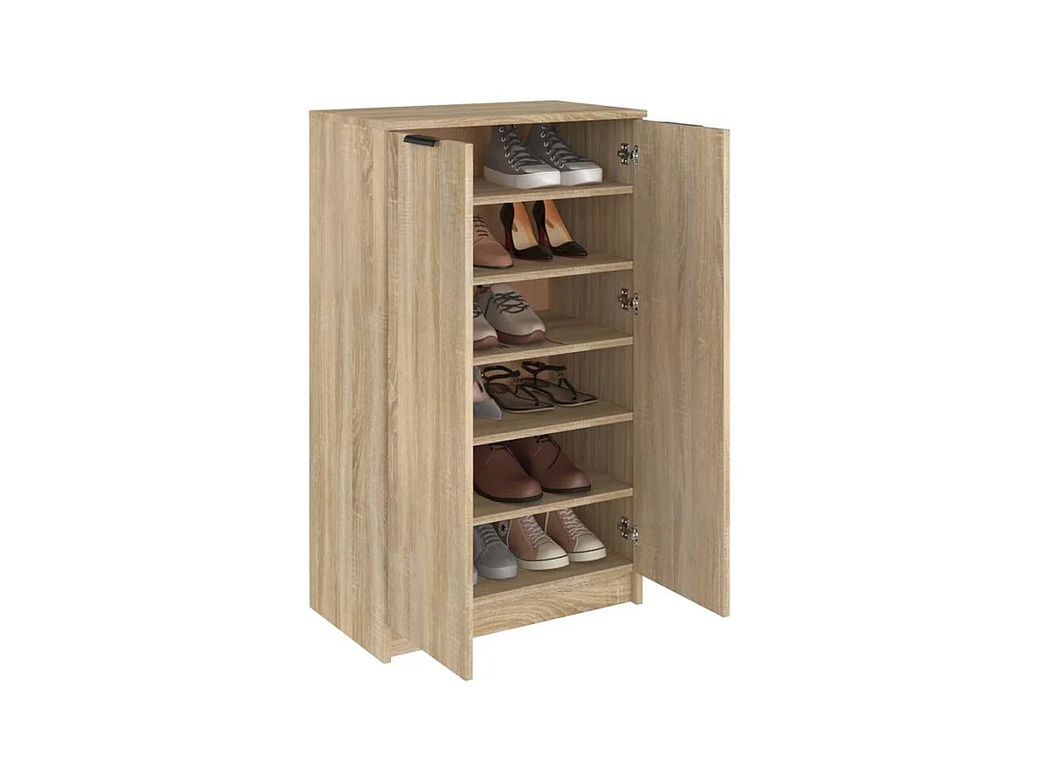 Armoire à chaussures multifonction avec petite penderie L59xP35xH100 - Simplicité et Solidité-Couleur Chêne clair