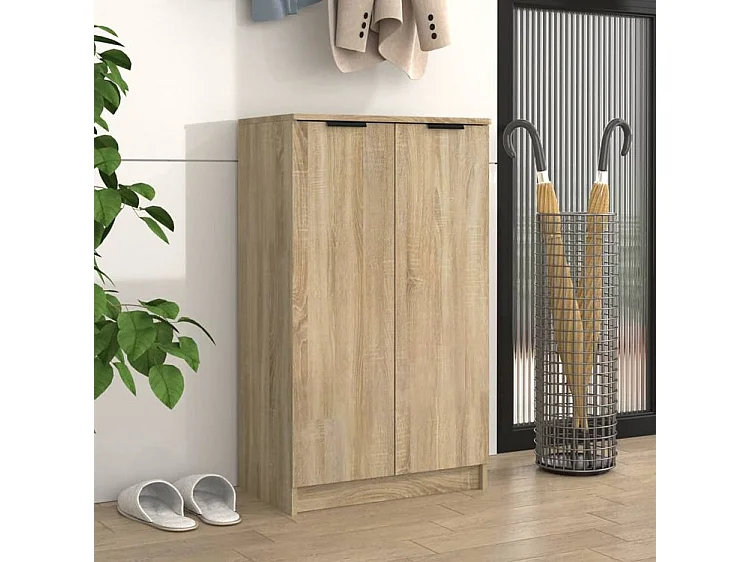 Armoire à chaussures multifonction avec petite penderie L59xP35xH100 - Simplicité et Solidité-Couleur Chêne clair