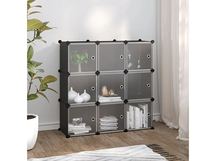 Cubes de rangement 9 pcs avec portes Noir PP