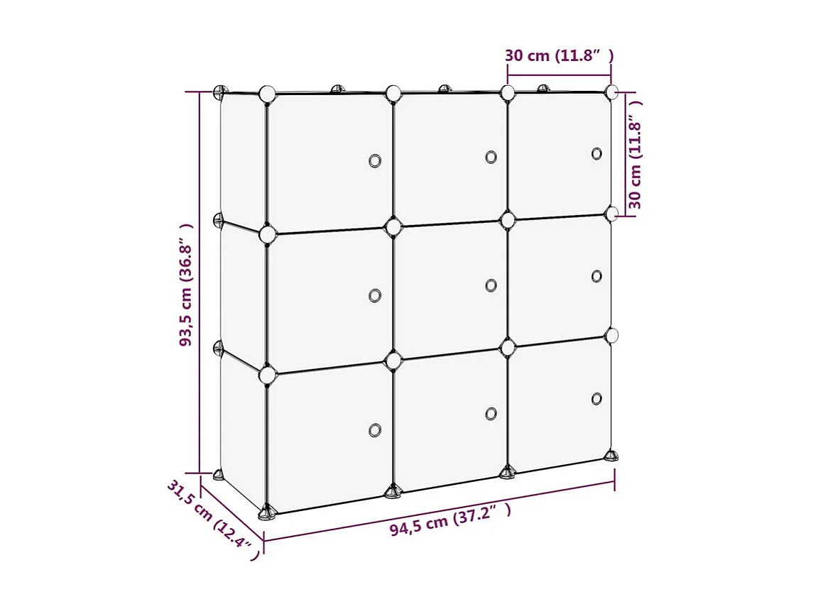Cubes de rangement 9 pcs avec portes Noir PP