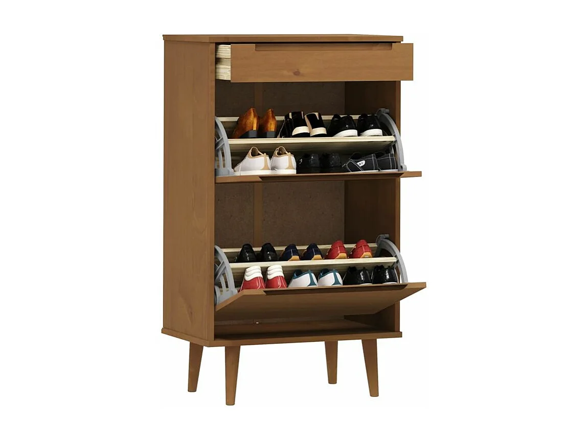 Petite armoire à chaussures en bois de pin Leva L60xH103xP35 – Compacte et Élégante-Couleur Marron