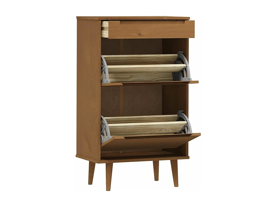 Petite armoire à chaussures en bois de pin Leva L60xH103xP35 – Compacte et Élégante-Couleur Marron