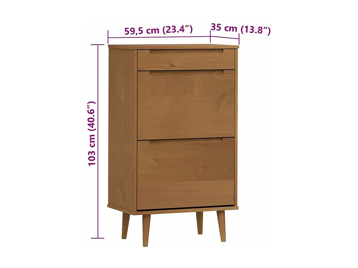 Petite armoire à chaussures en bois de pin Leva L60xH103xP35 – Compacte et Élégante-Couleur Marron