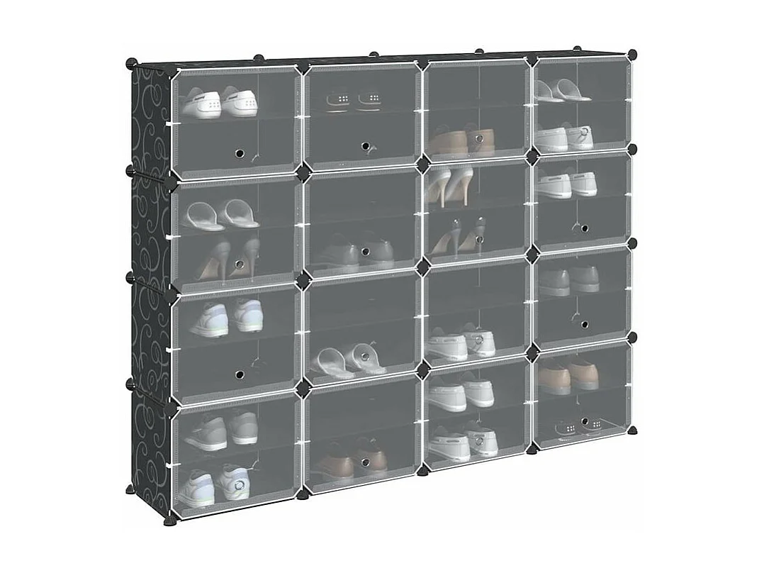 Cubes de rangement 16 pcs avec portes noir PP