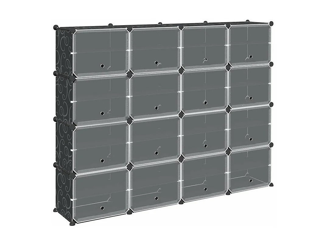 Cubes de rangement 16 pcs avec portes noir PP