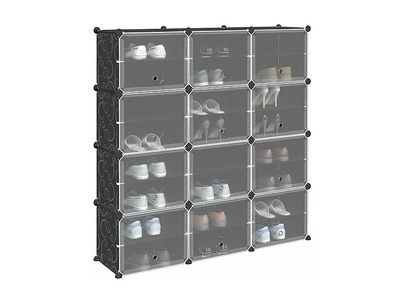 Cubes de rangement 12 pcs avec portes noir PP