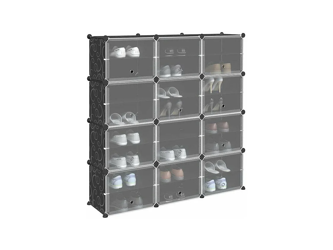 Cubes de rangement 12 pcs avec portes noir PP