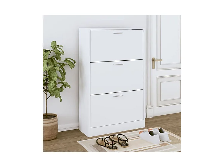 Armoire à chaussures en bois Puerto L63xH103xP24 – 3 portes rabattables-Couleur Blanc