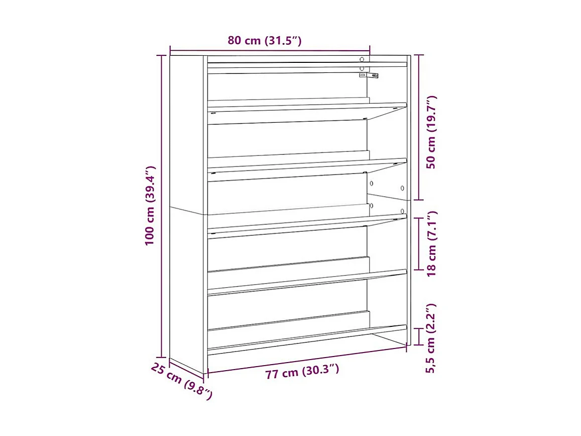 Étagère à chaussures sonoma gris 80x25x100 bois d'ingénierie