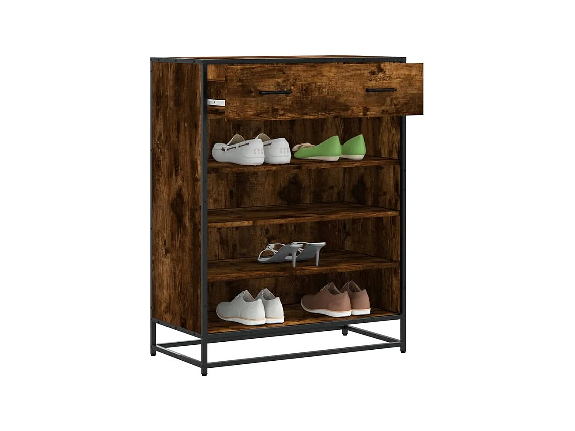 Meuble à chaussures chêne fumé bois d'ingénierie et métal