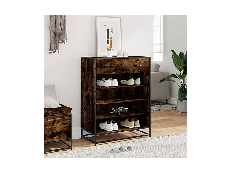 Meuble à chaussures chêne fumé bois d'ingénierie et métal