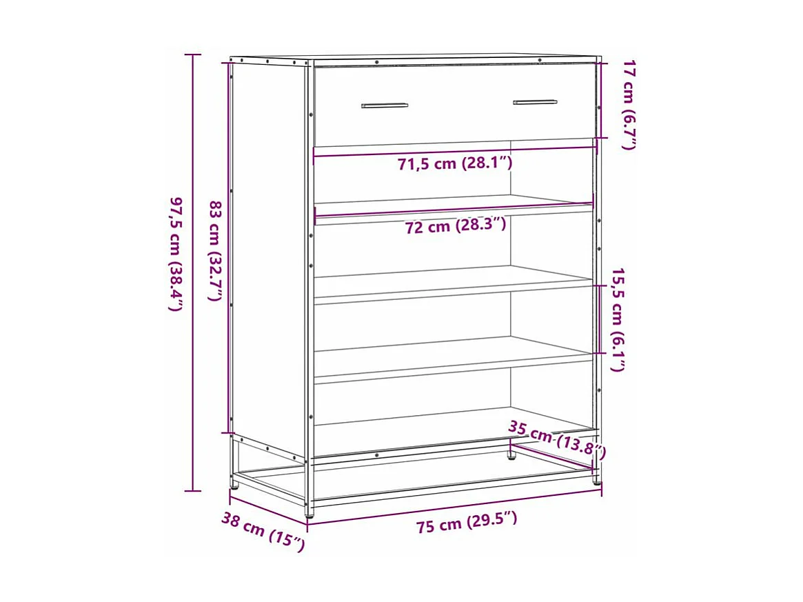 Meuble à chaussures chêne fumé bois d'ingénierie et métal