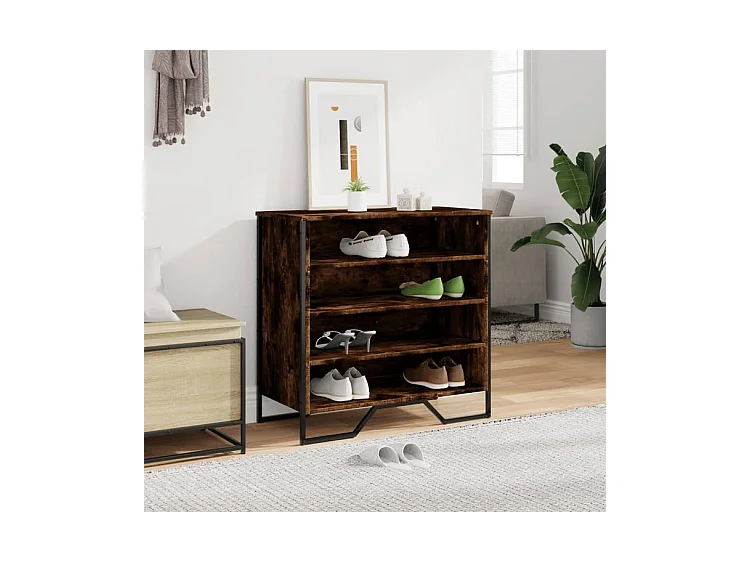 Armoire à chaussures chêne fumé 80x38x78 bois d'ingénierie