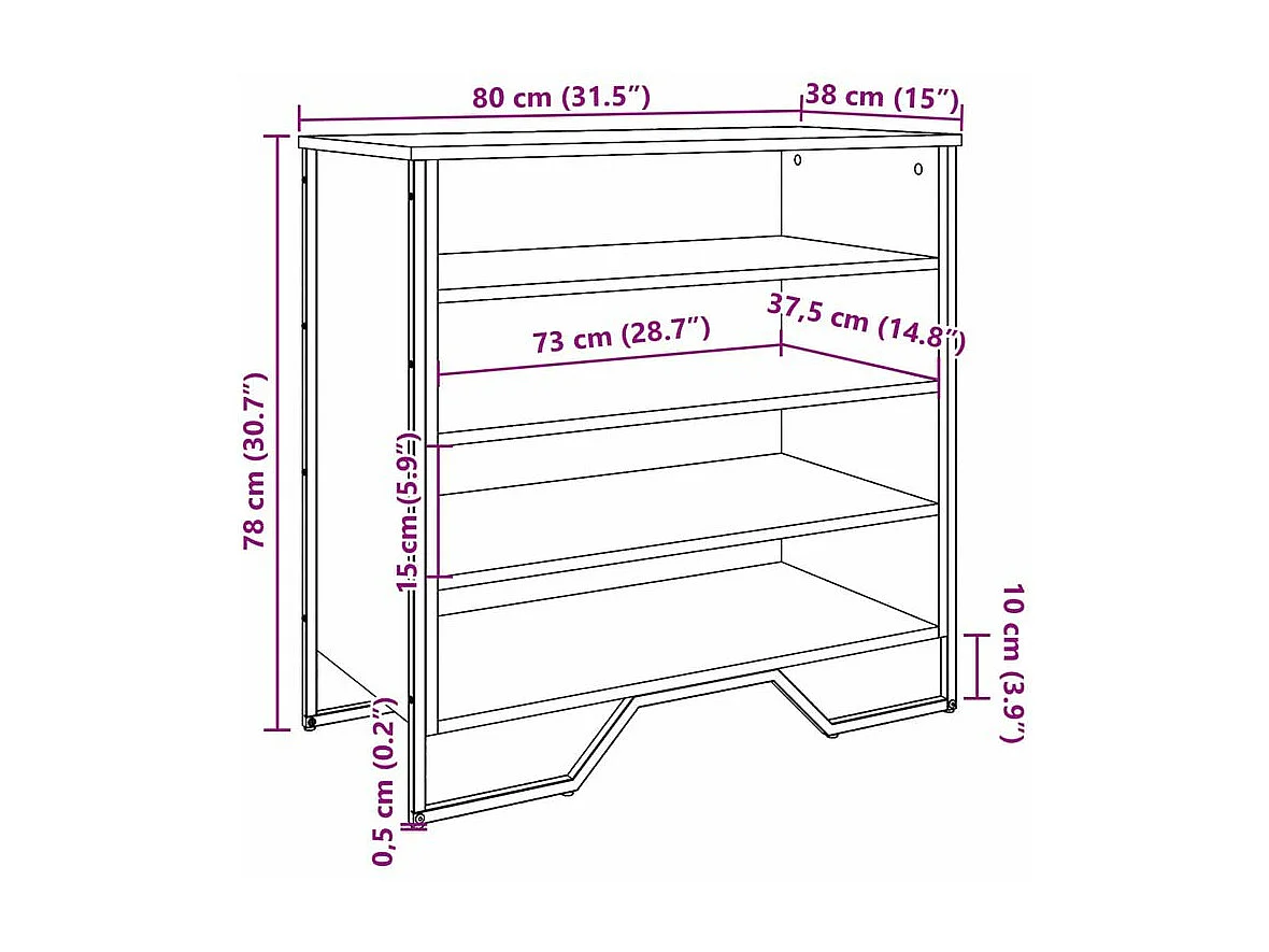Armoire à chaussures chêne fumé 80x38x78 bois d'ingénierie