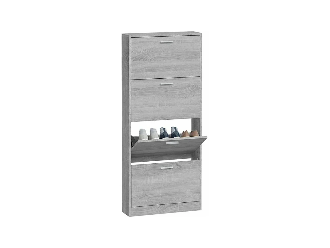 Armoire à chaussures en bois Puerto L59xH150xP17 – 4 portes rabattables-Couleur Chêne gris