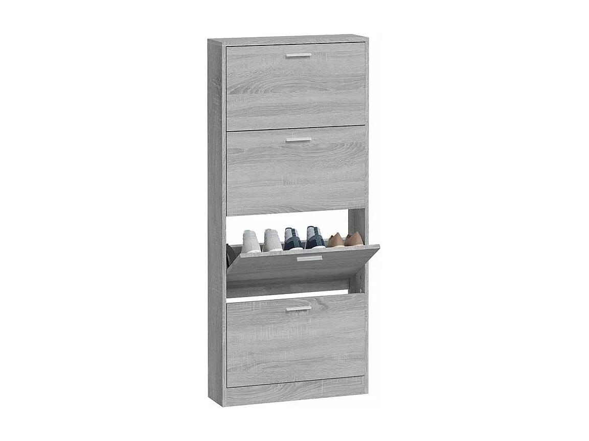 Armoire à chaussures en bois Puerto L59xH150xP17 – 4 portes rabattables-Couleur Chêne gris